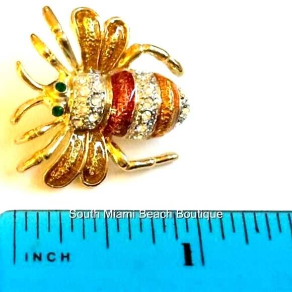 Bumble Bee Lapel Pin Brooch Gold Plated Crystal Tie Tac Hat Enamel Insect - Picture 8 of 9